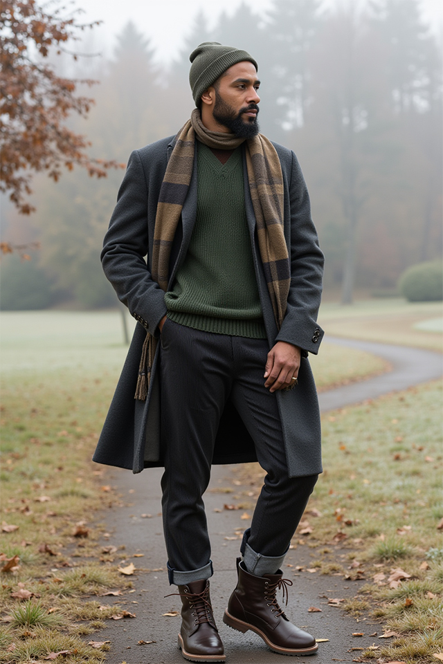 homme élégant dans un parc et habillé pour l'automne